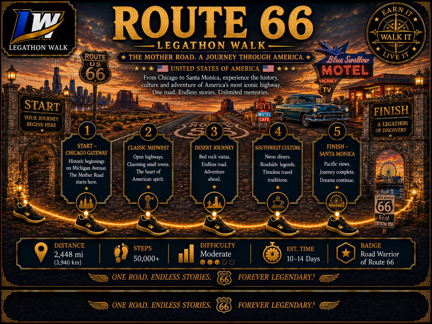 Route 66 Legathon Walk Journey